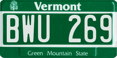 VT license plate BWU269