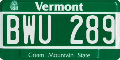 VT license plate BWU289