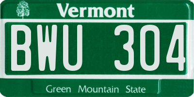 VT license plate BWU304