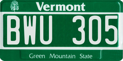 VT license plate BWU305