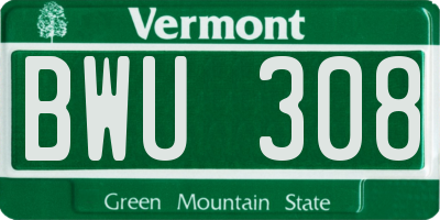 VT license plate BWU308