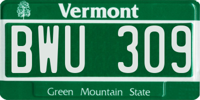 VT license plate BWU309