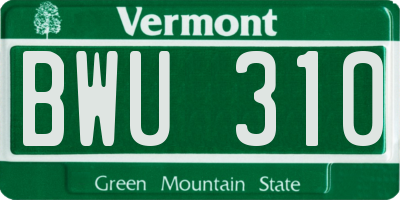 VT license plate BWU310