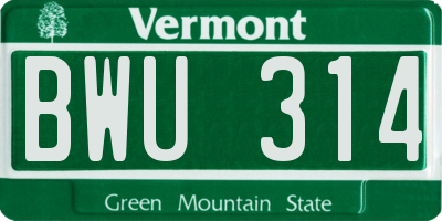 VT license plate BWU314