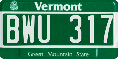 VT license plate BWU317