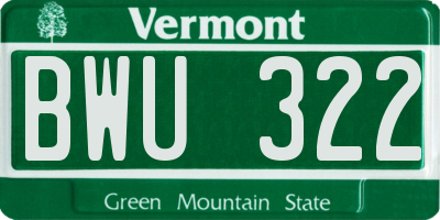 VT license plate BWU322