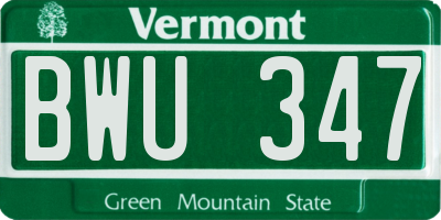 VT license plate BWU347
