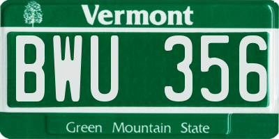 VT license plate BWU356