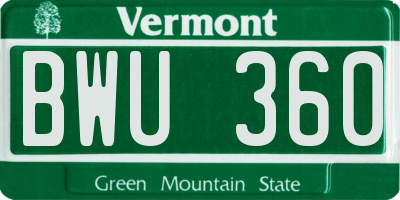 VT license plate BWU360