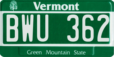 VT license plate BWU362