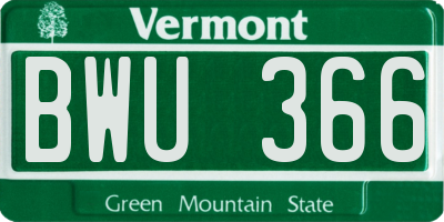 VT license plate BWU366