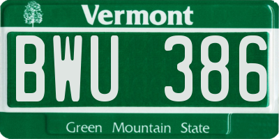 VT license plate BWU386