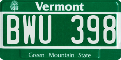 VT license plate BWU398