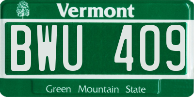 VT license plate BWU409