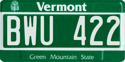 VT license plate BWU422