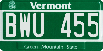 VT license plate BWU455