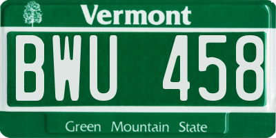 VT license plate BWU458