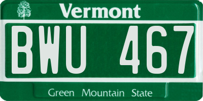 VT license plate BWU467