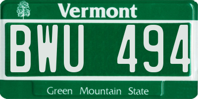 VT license plate BWU494