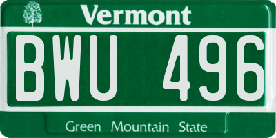 VT license plate BWU496