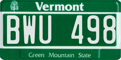VT license plate BWU498