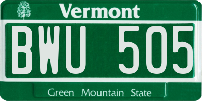 VT license plate BWU505