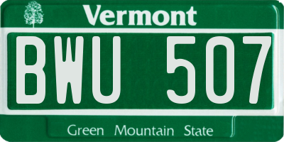 VT license plate BWU507