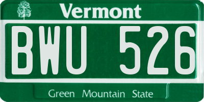 VT license plate BWU526