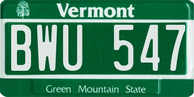 VT license plate BWU547