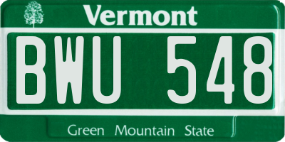 VT license plate BWU548