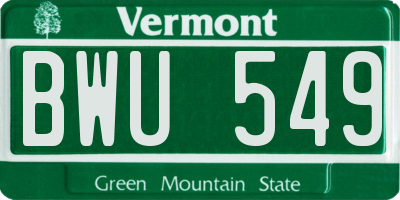 VT license plate BWU549