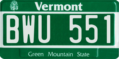 VT license plate BWU551