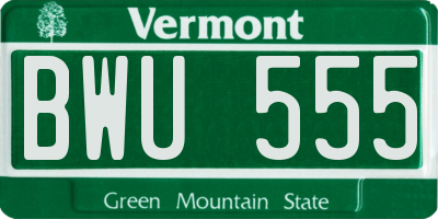 VT license plate BWU555