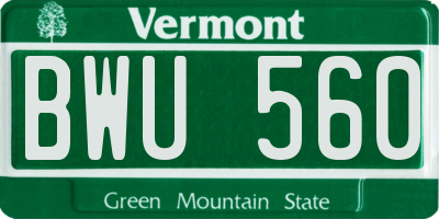 VT license plate BWU560