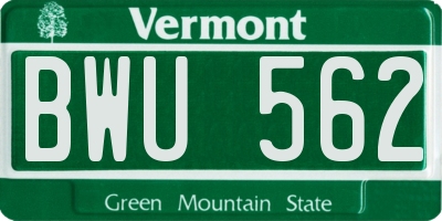 VT license plate BWU562
