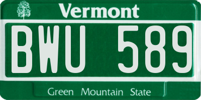 VT license plate BWU589