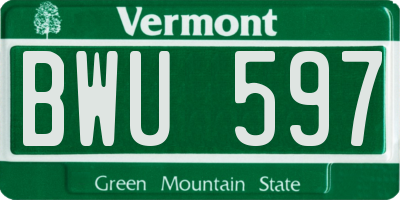 VT license plate BWU597