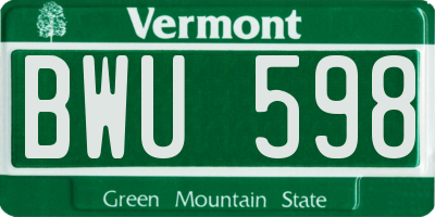VT license plate BWU598