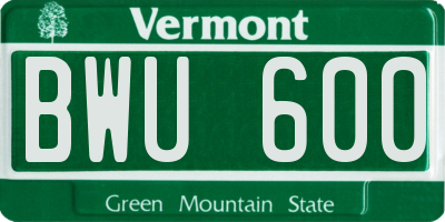 VT license plate BWU600