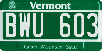 VT license plate BWU603