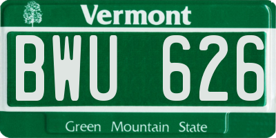 VT license plate BWU626