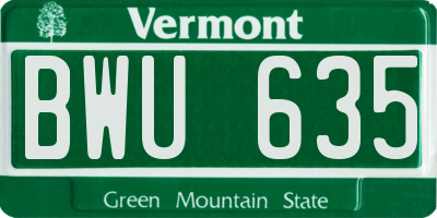 VT license plate BWU635