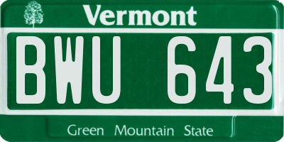 VT license plate BWU643