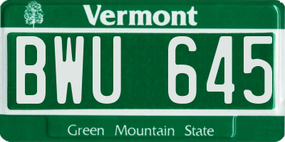 VT license plate BWU645