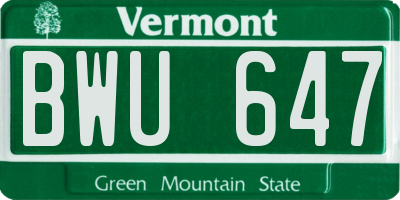 VT license plate BWU647