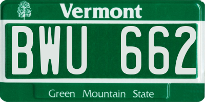 VT license plate BWU662
