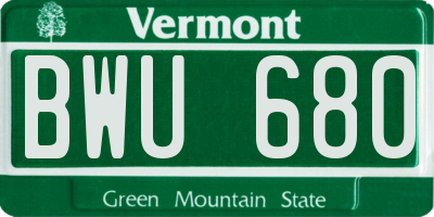 VT license plate BWU680