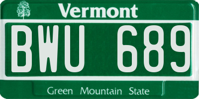 VT license plate BWU689