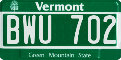 VT license plate BWU702