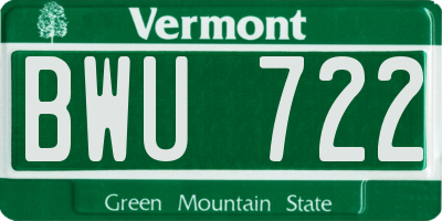 VT license plate BWU722